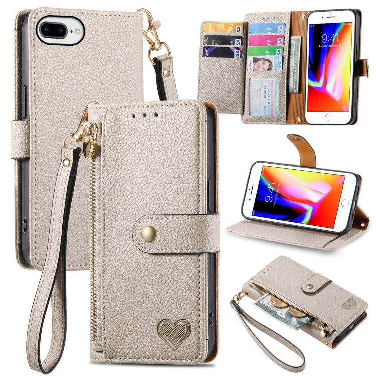 Bao da điện thoại dây kéo hình trái tim, dành cho iPhone 11, iPhone 11 Pro, iPhone X / XS, iPhone XR, iPhone XS Max, iPhone 7 Plus / 8 Plus, iPhone 6 Plus / 6s Plus, iPhone 6 / 6s