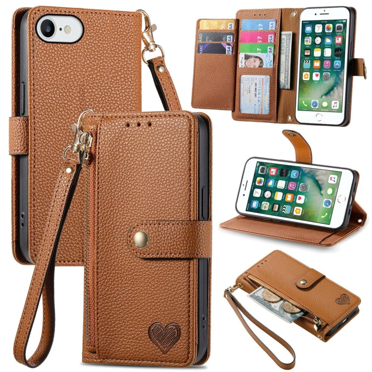 Bao da điện thoại dây kéo hình trái tim, dành cho iPhone 11, iPhone 11 Pro, iPhone X / XS, iPhone XR, iPhone XS Max, iPhone 7 Plus / 8 Plus, iPhone 6 Plus / 6s Plus, iPhone 6 / 6s