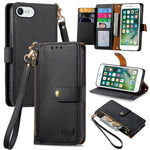Bao da điện thoại dây kéo hình trái tim, dành cho iPhone 11, iPhone 11 Pro, iPhone X / XS, iPhone XR, iPhone XS Max, iPhone 7 Plus / 8 Plus, iPhone 6 Plus / 6s Plus, iPhone 6 / 6s