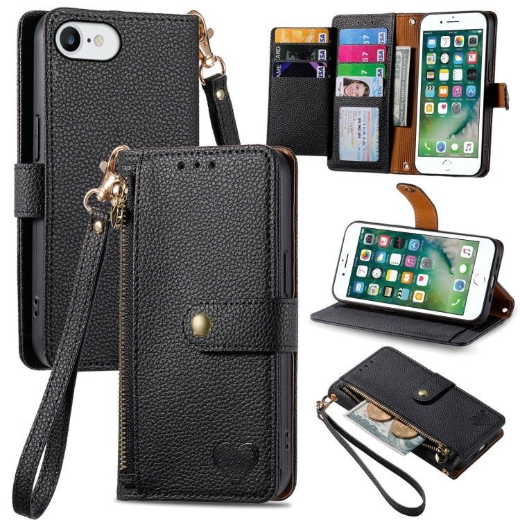 Bao da điện thoại dây kéo hình trái tim, dành cho iPhone 11, iPhone 11 Pro, iPhone X / XS, iPhone XR, iPhone XS Max, iPhone 7 Plus / 8 Plus, iPhone 6 Plus / 6s Plus, iPhone 6 / 6s