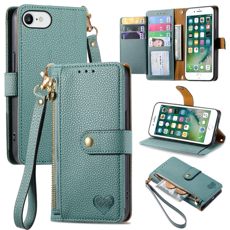Bao da điện thoại dây kéo hình trái tim, dành cho iPhone 11, iPhone 11 Pro, iPhone X / XS, iPhone XR, iPhone XS Max, iPhone 7 Plus / 8 Plus, iPhone 6 Plus / 6s Plus, iPhone 6 / 6s