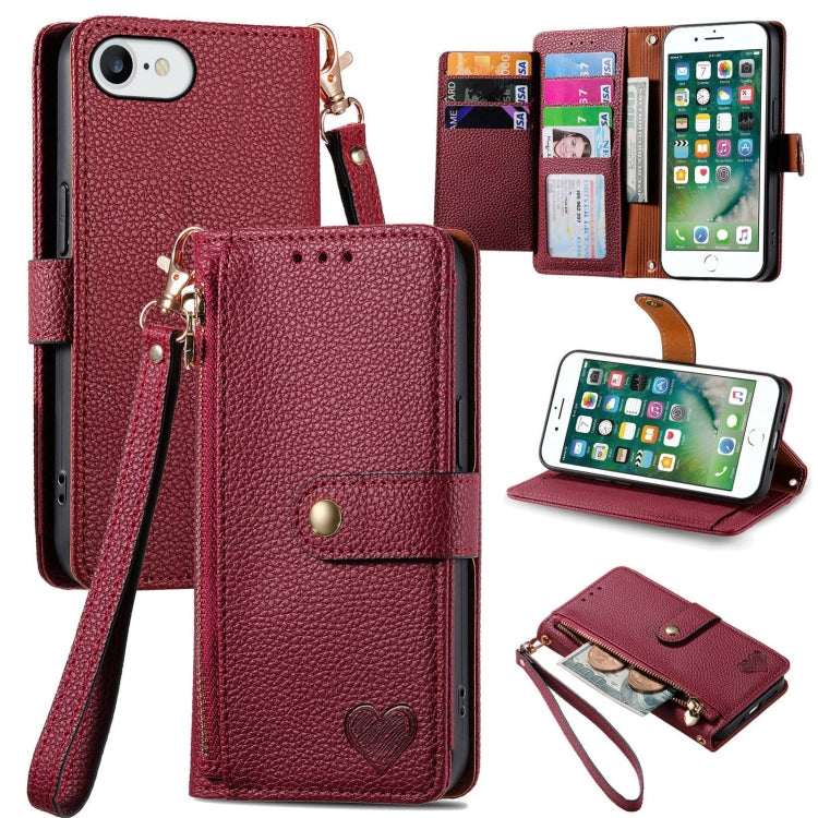 Bao da điện thoại dây kéo hình trái tim, dành cho iPhone 11, iPhone 11 Pro, iPhone X / XS, iPhone XR, iPhone XS Max, iPhone 7 Plus / 8 Plus, iPhone 6 Plus / 6s Plus, iPhone 6 / 6s