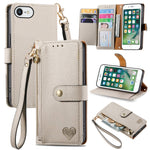 Bao da điện thoại dây kéo hình trái tim, dành cho iPhone 11, iPhone 11 Pro, iPhone X / XS, iPhone XR, iPhone XS Max, iPhone 7 Plus / 8 Plus, iPhone 6 Plus / 6s Plus, iPhone 6 / 6s