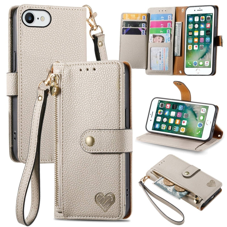 Bao da điện thoại dây kéo hình trái tim, dành cho iPhone 11, iPhone 11 Pro, iPhone X / XS, iPhone XR, iPhone XS Max, iPhone 7 Plus / 8 Plus, iPhone 6 Plus / 6s Plus, iPhone 6 / 6s