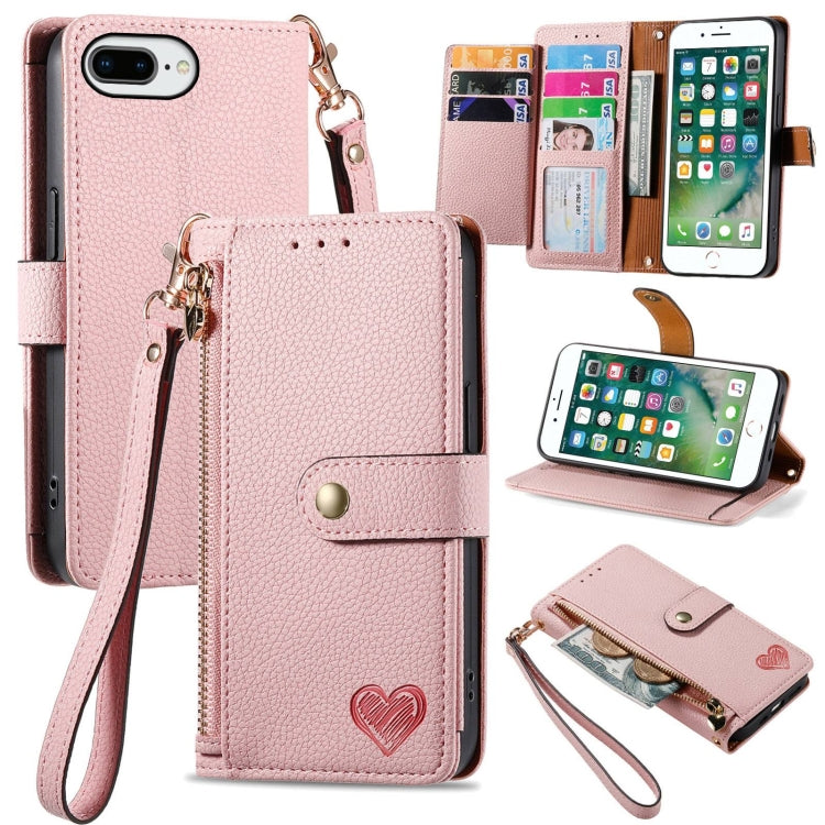 Bao da điện thoại dây kéo hình trái tim, dành cho iPhone 11, iPhone 11 Pro, iPhone X / XS, iPhone XR, iPhone XS Max, iPhone 7 Plus / 8 Plus, iPhone 6 Plus / 6s Plus, iPhone 6 / 6s