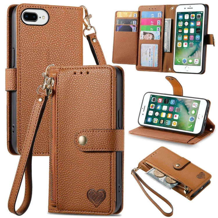 Bao da điện thoại dây kéo hình trái tim, dành cho iPhone 11, iPhone 11 Pro, iPhone X / XS, iPhone XR, iPhone XS Max, iPhone 7 Plus / 8 Plus, iPhone 6 Plus / 6s Plus, iPhone 6 / 6s