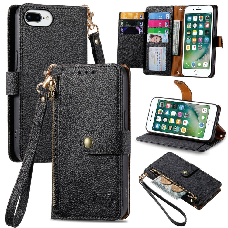 Bao da điện thoại dây kéo hình trái tim, dành cho iPhone 11, iPhone 11 Pro, iPhone X / XS, iPhone XR, iPhone XS Max, iPhone 7 Plus / 8 Plus, iPhone 6 Plus / 6s Plus, iPhone 6 / 6s