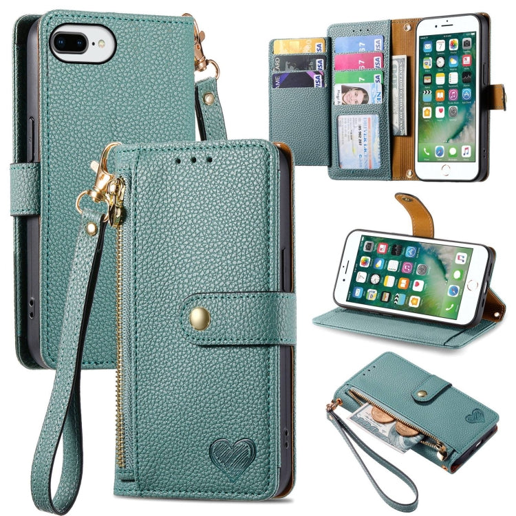 Bao da điện thoại dây kéo hình trái tim, dành cho iPhone 11, iPhone 11 Pro, iPhone X / XS, iPhone XR, iPhone XS Max, iPhone 7 Plus / 8 Plus, iPhone 6 Plus / 6s Plus, iPhone 6 / 6s