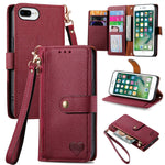 Bao da điện thoại dây kéo hình trái tim, dành cho iPhone 11, iPhone 11 Pro, iPhone X / XS, iPhone XR, iPhone XS Max, iPhone 7 Plus / 8 Plus, iPhone 6 Plus / 6s Plus, iPhone 6 / 6s