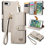 Bao da điện thoại dây kéo hình trái tim, dành cho iPhone 11, iPhone 11 Pro, iPhone X / XS, iPhone XR, iPhone XS Max, iPhone 7 Plus / 8 Plus, iPhone 6 Plus / 6s Plus, iPhone 6 / 6s