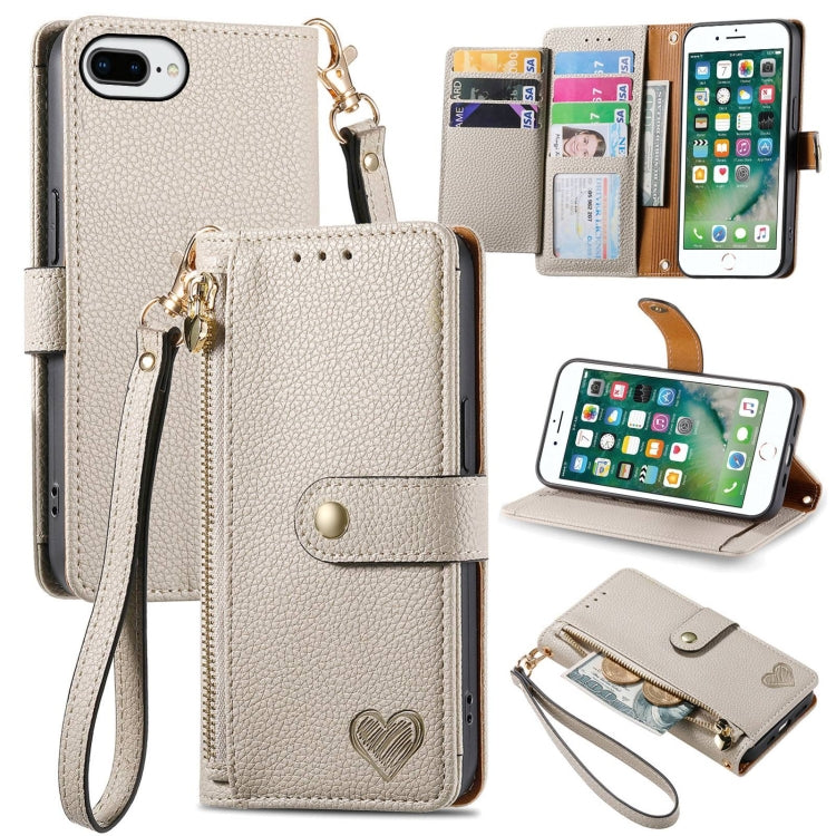 Bao da điện thoại dây kéo hình trái tim, dành cho iPhone 11, iPhone 11 Pro, iPhone X / XS, iPhone XR, iPhone XS Max, iPhone 7 Plus / 8 Plus, iPhone 6 Plus / 6s Plus, iPhone 6 / 6s