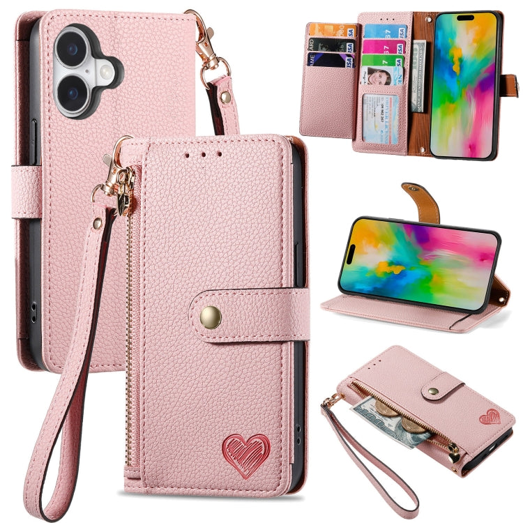 Bao da điện thoại dây đeo khóa kéo Love, dành cho iPhone 17e / 16e, iPhone 17 Pro Max, iPhone 17 Pro, iPhone 17, iPhone Air, iPhone 16 Pro Max, iPhone 16 Pro, iPhone 16 Plus