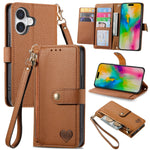 Bao da điện thoại dây đeo khóa kéo Love, dành cho iPhone 17e / 16e, iPhone 17 Pro Max, iPhone 17 Pro, iPhone 17, iPhone Air, iPhone 16 Pro Max, iPhone 16 Pro, iPhone 16 Plus