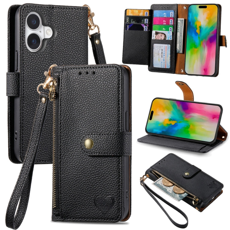 Bao da điện thoại dây đeo khóa kéo Love, dành cho iPhone 17e / 16e, iPhone 17 Pro Max, iPhone 17 Pro, iPhone 17, iPhone Air, iPhone 16 Pro Max, iPhone 16 Pro, iPhone 16 Plus