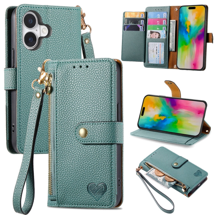 Bao da điện thoại dây đeo khóa kéo Love, dành cho iPhone 17e / 16e, iPhone 17 Pro Max, iPhone 17 Pro, iPhone 17, iPhone Air, iPhone 16 Pro Max, iPhone 16 Pro, iPhone 16 Plus