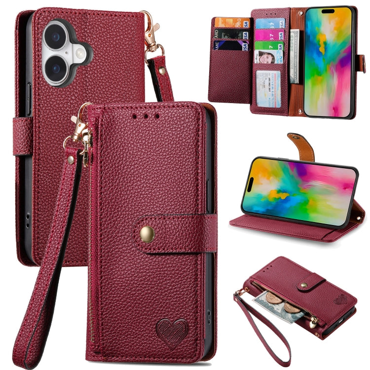 Bao da điện thoại dây đeo khóa kéo Love, dành cho iPhone 17e / 16e, iPhone 17 Pro Max, iPhone 17 Pro, iPhone 17, iPhone Air, iPhone 16 Pro Max, iPhone 16 Pro, iPhone 16 Plus