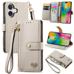 Bao da điện thoại dây đeo khóa kéo Love, dành cho iPhone 17e / 16e, iPhone 17 Pro Max, iPhone 17 Pro, iPhone 17, iPhone Air, iPhone 16 Pro Max, iPhone 16 Pro, iPhone 16 Plus