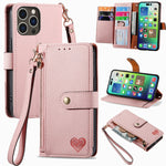 Bao da điện thoại dây đeo khóa kéo Love, dành cho iPhone 17e / 16e, iPhone 17 Pro Max, iPhone 17 Pro, iPhone 17, iPhone Air, iPhone 16 Pro Max, iPhone 16 Pro, iPhone 16 Plus