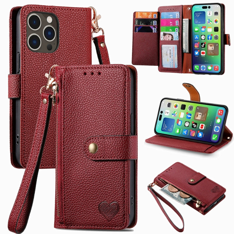 Bao da điện thoại dây đeo khóa kéo Love, dành cho iPhone 17e / 16e, iPhone 17 Pro Max, iPhone 17 Pro, iPhone 17, iPhone Air, iPhone 16 Pro Max, iPhone 16 Pro, iPhone 16 Plus