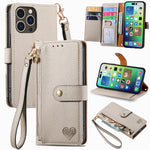 Bao da điện thoại dây đeo khóa kéo Love, dành cho iPhone 17e / 16e, iPhone 17 Pro Max, iPhone 17 Pro, iPhone 17, iPhone Air, iPhone 16 Pro Max, iPhone 16 Pro, iPhone 16 Plus
