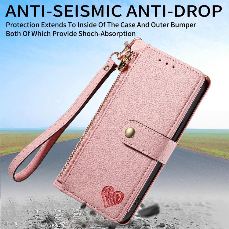 Bao da điện thoại dây đeo khóa kéo Love, dành cho iPhone 17e / 16e, iPhone 17 Pro Max, iPhone 17 Pro, iPhone 17, iPhone Air, iPhone 16 Pro Max, iPhone 16 Pro, iPhone 16 Plus