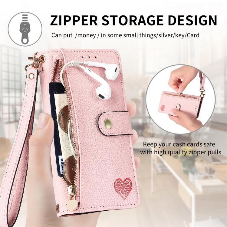 Bao da điện thoại dây đeo khóa kéo Love, dành cho iPhone 17e / 16e, iPhone 17 Pro Max, iPhone 17 Pro, iPhone 17, iPhone Air, iPhone 16 Pro Max, iPhone 16 Pro, iPhone 16 Plus