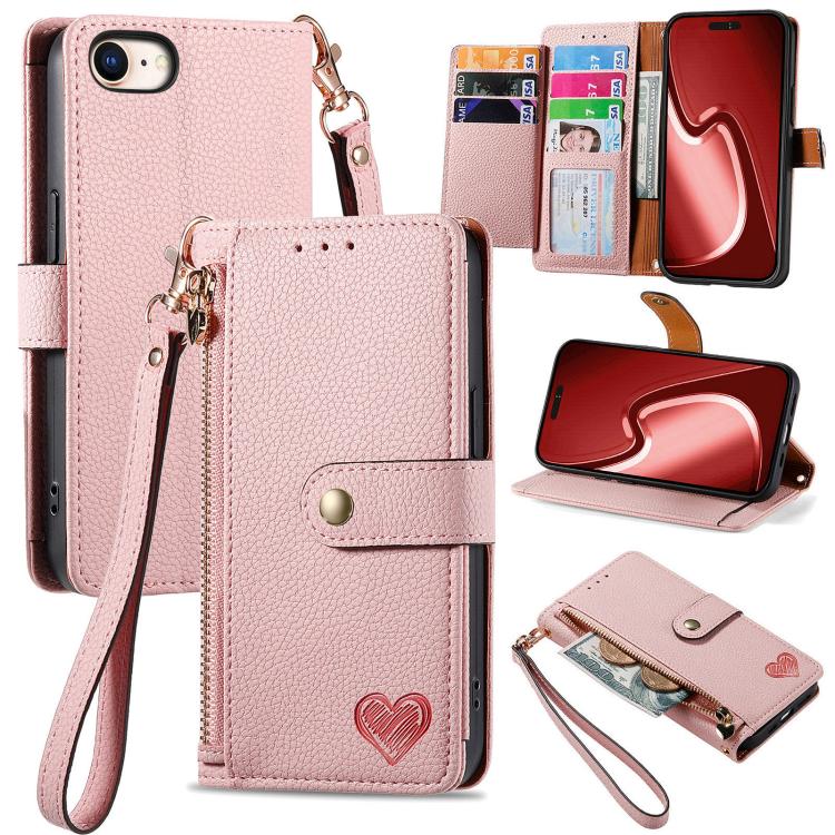 Bao da điện thoại dây đeo khóa kéo Love, dành cho iPhone 17e / 16e, iPhone 17 Pro Max, iPhone 17 Pro, iPhone 17, iPhone Air, iPhone 16 Pro Max, iPhone 16 Pro, iPhone 16 Plus