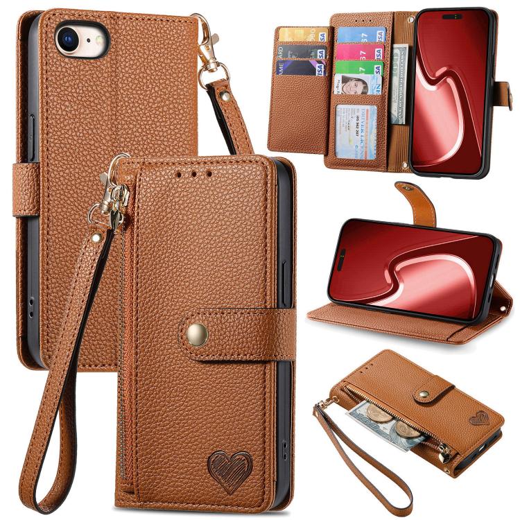Bao da điện thoại dây đeo khóa kéo Love, dành cho iPhone 17e / 16e, iPhone 17 Pro Max, iPhone 17 Pro, iPhone 17, iPhone Air, iPhone 16 Pro Max, iPhone 16 Pro, iPhone 16 Plus