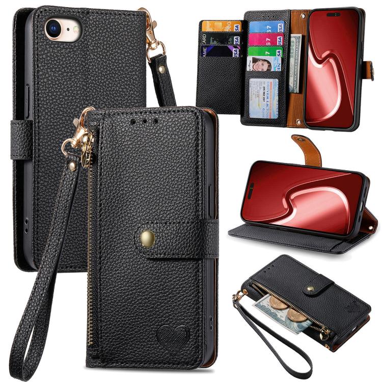 Bao da điện thoại dây đeo khóa kéo Love, dành cho iPhone 17e / 16e, iPhone 17 Pro Max, iPhone 17 Pro, iPhone 17, iPhone Air, iPhone 16 Pro Max, iPhone 16 Pro, iPhone 16 Plus