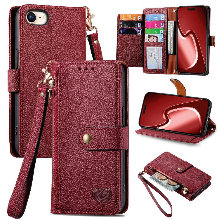 Bao da điện thoại dây đeo khóa kéo Love, dành cho iPhone 17e / 16e, iPhone 17 Pro Max, iPhone 17 Pro, iPhone 17, iPhone Air, iPhone 16 Pro Max, iPhone 16 Pro, iPhone 16 Plus