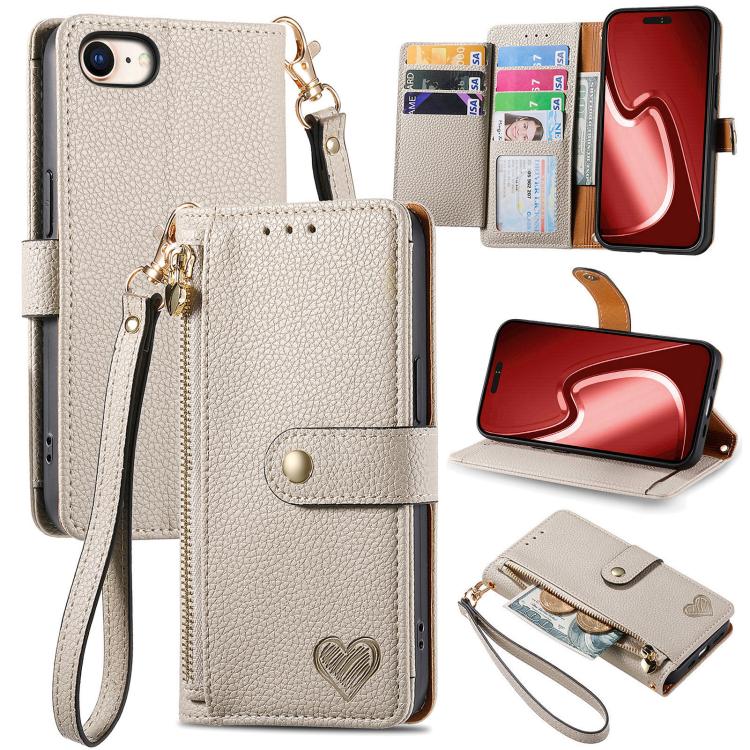 Bao da điện thoại dây đeo khóa kéo Love, dành cho iPhone 17e / 16e, iPhone 17 Pro Max, iPhone 17 Pro, iPhone 17, iPhone Air, iPhone 16 Pro Max, iPhone 16 Pro, iPhone 16 Plus