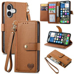 Bao da điện thoại dây đeo khóa kéo Love, dành cho iPhone 17e / 16e, iPhone 17 Pro Max, iPhone 17 Pro, iPhone 17, iPhone Air, iPhone 16 Pro Max, iPhone 16 Pro, iPhone 16 Plus