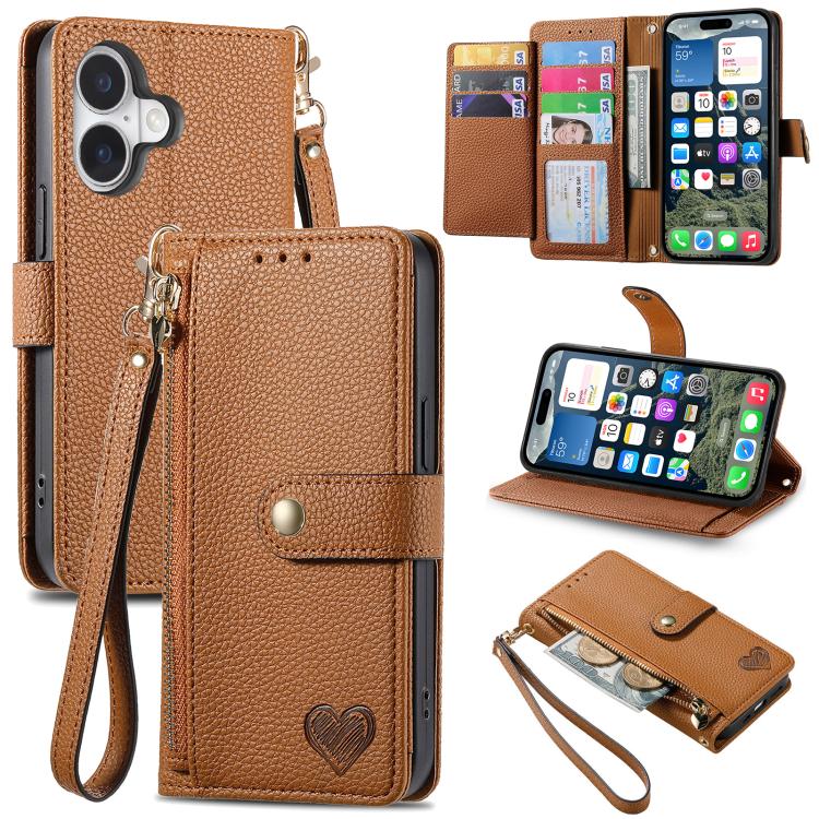 Bao da điện thoại dây đeo khóa kéo Love, dành cho iPhone 17e / 16e, iPhone 17 Pro Max, iPhone 17 Pro, iPhone 17, iPhone Air, iPhone 16 Pro Max, iPhone 16 Pro, iPhone 16 Plus