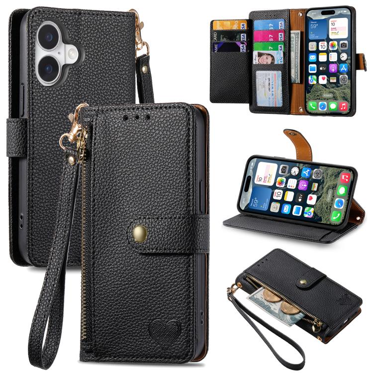 Bao da điện thoại dây đeo khóa kéo Love, dành cho iPhone 17e / 16e, iPhone 17 Pro Max, iPhone 17 Pro, iPhone 17, iPhone Air, iPhone 16 Pro Max, iPhone 16 Pro, iPhone 16 Plus
