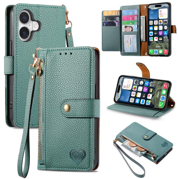 Bao da điện thoại dây đeo khóa kéo Love, dành cho iPhone 17e / 16e, iPhone 17 Pro Max, iPhone 17 Pro, iPhone 17, iPhone Air, iPhone 16 Pro Max, iPhone 16 Pro, iPhone 16 Plus