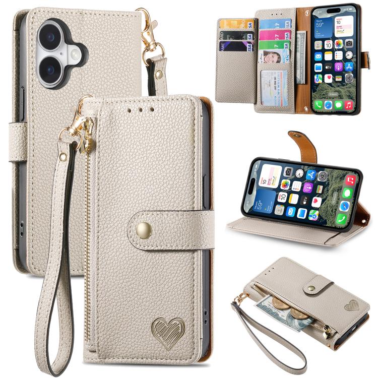 Bao da điện thoại dây đeo khóa kéo Love, dành cho iPhone 17e / 16e, iPhone 17 Pro Max, iPhone 17 Pro, iPhone 17, iPhone Air, iPhone 16 Pro Max, iPhone 16 Pro, iPhone 16 Plus