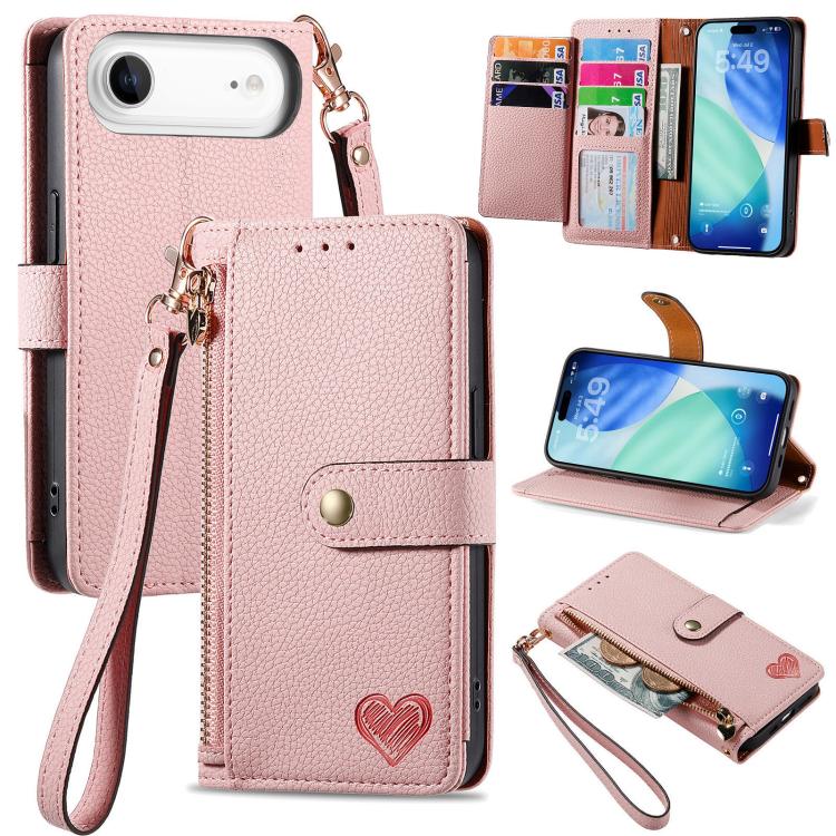 Bao da điện thoại dây đeo khóa kéo Love, dành cho iPhone 17e / 16e, iPhone 17 Pro Max, iPhone 17 Pro, iPhone 17, iPhone Air, iPhone 16 Pro Max, iPhone 16 Pro, iPhone 16 Plus