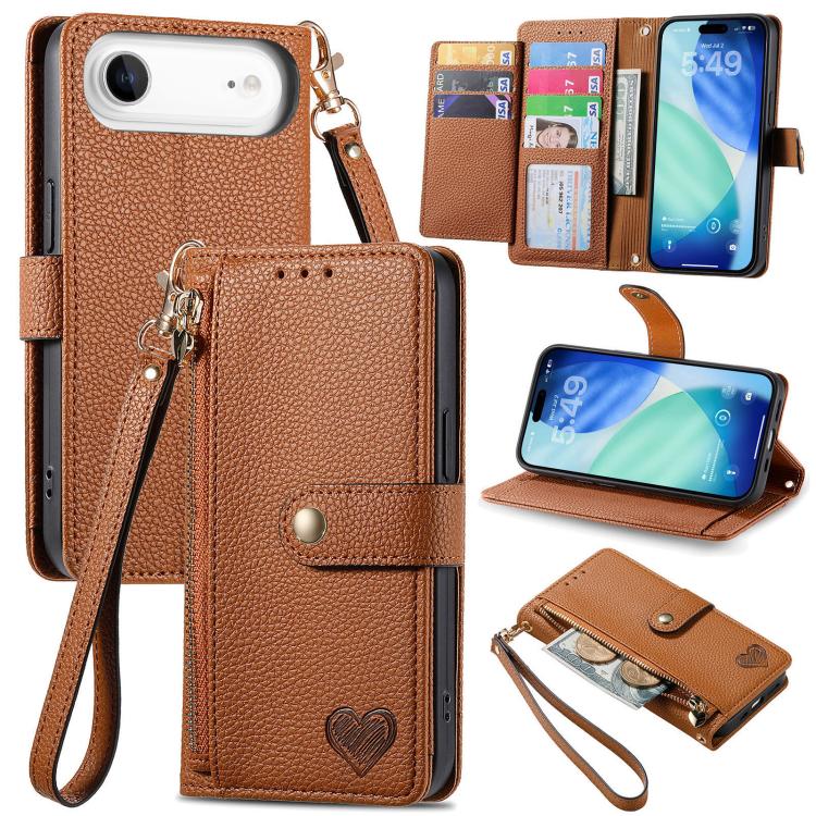 Bao da điện thoại dây đeo khóa kéo Love, dành cho iPhone 17e / 16e, iPhone 17 Pro Max, iPhone 17 Pro, iPhone 17, iPhone Air, iPhone 16 Pro Max, iPhone 16 Pro, iPhone 16 Plus