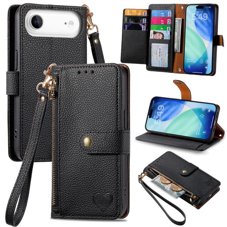 Bao da điện thoại dây đeo khóa kéo Love, dành cho iPhone 17e / 16e, iPhone 17 Pro Max, iPhone 17 Pro, iPhone 17, iPhone Air, iPhone 16 Pro Max, iPhone 16 Pro, iPhone 16 Plus