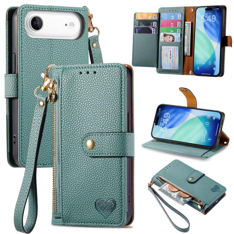 Bao da điện thoại dây đeo khóa kéo Love, dành cho iPhone 17e / 16e, iPhone 17 Pro Max, iPhone 17 Pro, iPhone 17, iPhone Air, iPhone 16 Pro Max, iPhone 16 Pro, iPhone 16 Plus