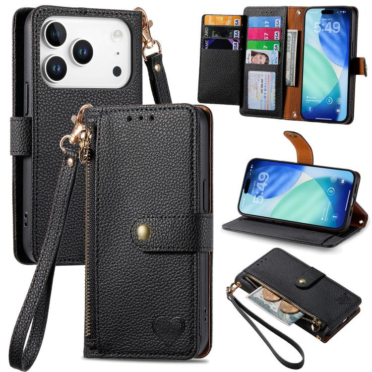 Bao da điện thoại dây đeo khóa kéo Love, dành cho iPhone 17e / 16e, iPhone 17 Pro Max, iPhone 17 Pro, iPhone 17, iPhone Air, iPhone 16 Pro Max, iPhone 16 Pro, iPhone 16 Plus