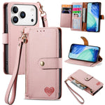 Bao da điện thoại dây đeo khóa kéo Love, dành cho iPhone 17e / 16e, iPhone 17 Pro Max, iPhone 17 Pro, iPhone 17, iPhone Air, iPhone 16 Pro Max, iPhone 16 Pro, iPhone 16 Plus