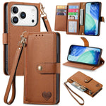 Bao da điện thoại dây đeo khóa kéo Love, dành cho iPhone 17e / 16e, iPhone 17 Pro Max, iPhone 17 Pro, iPhone 17, iPhone Air, iPhone 16 Pro Max, iPhone 16 Pro, iPhone 16 Plus