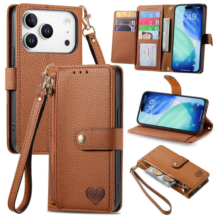 Bao da điện thoại dây đeo khóa kéo Love, dành cho iPhone 17e / 16e, iPhone 17 Pro Max, iPhone 17 Pro, iPhone 17, iPhone Air, iPhone 16 Pro Max, iPhone 16 Pro, iPhone 16 Plus