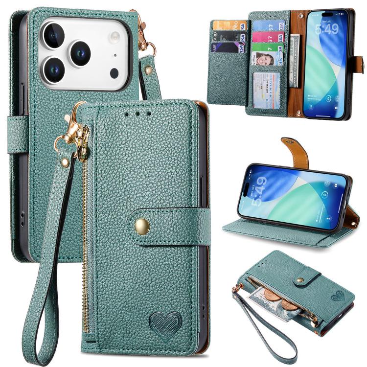 Bao da điện thoại dây đeo khóa kéo Love, dành cho iPhone 17e / 16e, iPhone 17 Pro Max, iPhone 17 Pro, iPhone 17, iPhone Air, iPhone 16 Pro Max, iPhone 16 Pro, iPhone 16 Plus