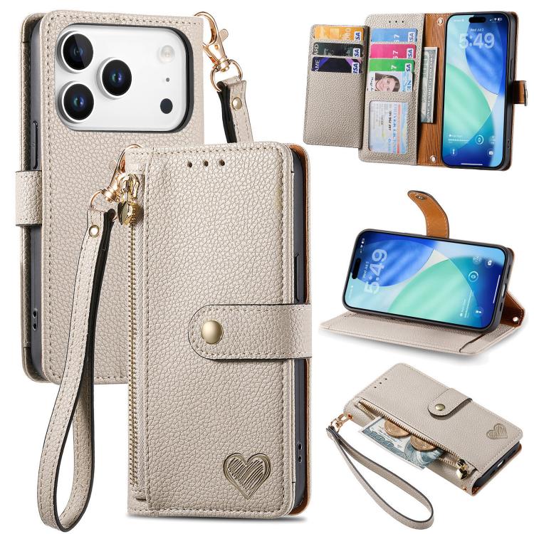 Bao da điện thoại dây đeo khóa kéo Love, dành cho iPhone 17e / 16e, iPhone 17 Pro Max, iPhone 17 Pro, iPhone 17, iPhone Air, iPhone 16 Pro Max, iPhone 16 Pro, iPhone 16 Plus