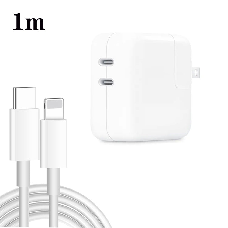 Sạc đôi 35W PD3.0 USB-C / Type-C kèm cáp dữ liệu Type-C sang 8 Pin, phích cắm US, phích cắm US + cáp 8 Pin dài 1m, phích cắm US + cáp 8 Pin dài 2m