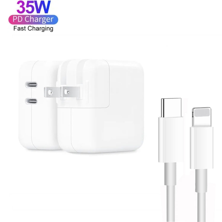 Sạc đôi 35W PD3.0 USB-C / Type-C kèm cáp dữ liệu Type-C sang 8 Pin, phích cắm US, phích cắm US + cáp 8 Pin dài 1m, phích cắm US + cáp 8 Pin dài 2m