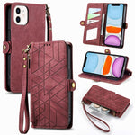 Ốp điện thoại da có khóa bên hình học và dây kéo, dành cho iPhone 11, dành cho iPhone 11 Pro, dành cho iPhone X / XS, dành cho iPhone XR, dành cho iPhone XS Max, dành cho iPhone 7 Plus / 8 Plus, dành cho iPhone 6 Plus / 6s Plus, dành cho iPhone 6 / 6s