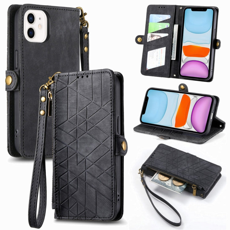 Ốp điện thoại da có khóa bên hình học và dây kéo, dành cho iPhone 11, dành cho iPhone 11 Pro, dành cho iPhone X / XS, dành cho iPhone XR, dành cho iPhone XS Max, dành cho iPhone 7 Plus / 8 Plus, dành cho iPhone 6 Plus / 6s Plus, dành cho iPhone 6 / 6s